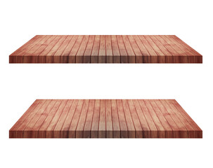 Empty brown old wooden shelf isolated on white background. for montage of your product