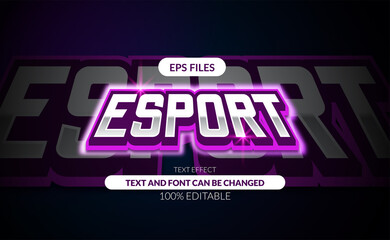 E-Sport gaming editable text effect. eps vector file. cyber game digital with glow purple pink color