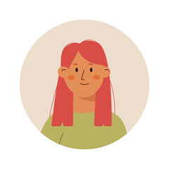 Woman avatar with pink hair color icon, portrait of a young woman on isolated white background. Vector illustration in cartoon flat style.