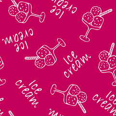 Repeating inscriptions and ice cream on a pink background.