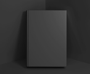 Black Hard Cover Book Mockup,  Magazine, Book, Booklet, Brochure, 3D Rendered on Dark background	