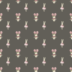 Seamless pattern with cute bunny. Background for kids. Lovely rabbits.