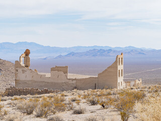 Sunny view of the abandon building in Rhyolite area