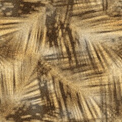 Seamless abstract print of botanical leaf shadows over abstract surface design. High quality illustration. Tropical palm leaves showing in the negative space between sunlight rays overlaid on design.