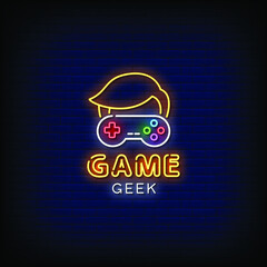 Game Geek Logo Neon Signs Style Text Vector
