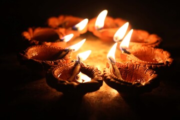 View of clay Diya's (Indian clay oil lamp)