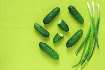 Total green still life of fresh vegetables