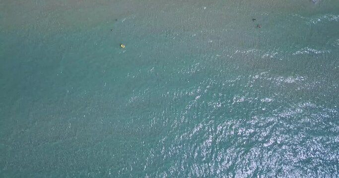 Aerial view of tropical beach. Turquoise blue water of the  Aegean Sea  at the Sani beach resort in Greece
