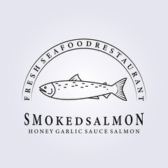 smoked salmon, fresh seafood logo fish vector illustration design line art simple label icon symbol
