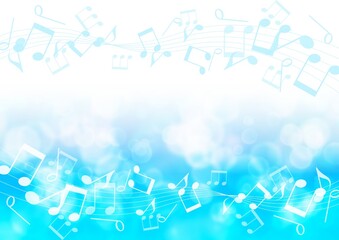 音符と光輝く青色の背景フレーム 、音楽イラスト