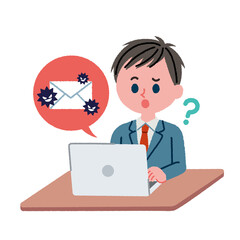 危険なメールが届いて疑問に思っている男子学生のイラスト素材