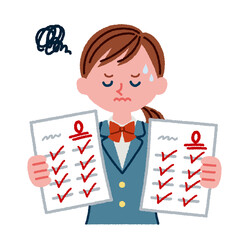 テストで0点をとって落ち込む女子学生のイラスト