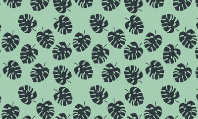 Vector green tropical leaves summer hawaiian seamless pattern with tropical green leaves on light green background. Great for vacation themed fabric, print, wallpaper, packaging.