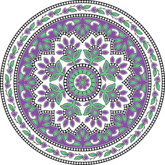 colorful Indian kalamkari round design.