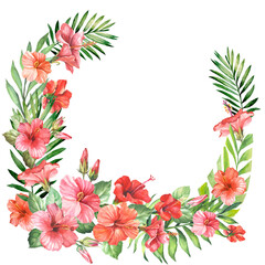 frame with flowers.watercolor hibiscus