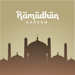 Ramadhan Mubarak  greeting design with mosque silhouette. vector illustration