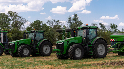 Agricultural machinery park on the field.	
