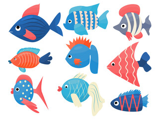 Fancy fish set vector cartoon illustration for kids decor