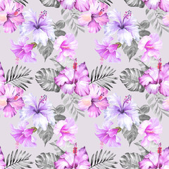 seamless pattern with watercolor flowers