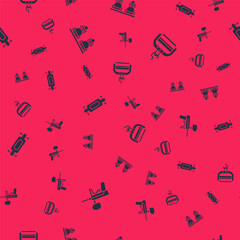 Set Paintball gun, Snowboard, Longboard or skateboard and Ski lift on seamless pattern. Vector