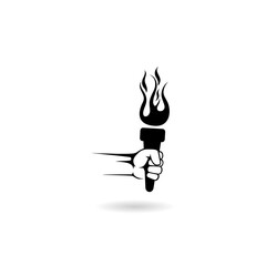 Hand with flaming torch icon with shadow