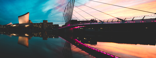 Fototapeta premium Sunset at Media City, Manchester, Uk.