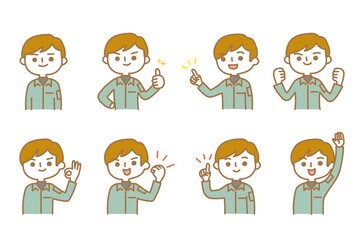 作業服を着た男性　色々な表情　セット