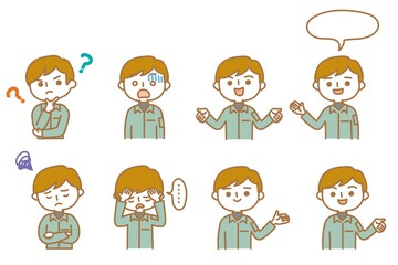 作業服を着た男性　色々な表情　セット