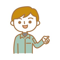 説明する作業員男性