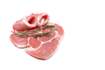 Raw sliced pork steak isolated on a white background.selective focus.