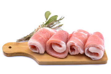Raw sliced pork steak isolated on a white background.selective focus.