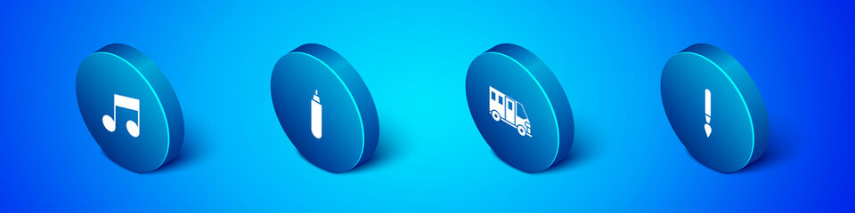 Set Isometric Music note, tone, School Bus, Paint brush and Marker pen icon. Vector