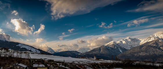 sunset over the mountains.snowy karwendel mountains.2021