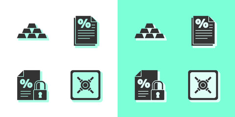 Set Safe, Gold bars, Finance document and lock and icon. Vector