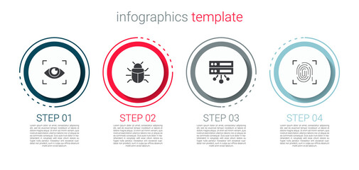 Set Eye scan, System bug, Server, Data, Web Hosting and Fingerprint. Business infographic template. Vector