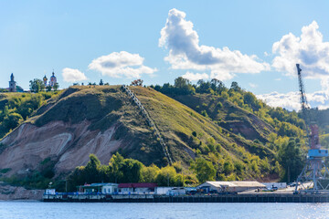 The river pier at the Tetyushi station on the Volga River in the middle Volga region in the...