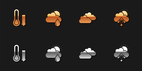 Set Meteorology thermometer, Cloud with rain and sun, and snow icon. Vector