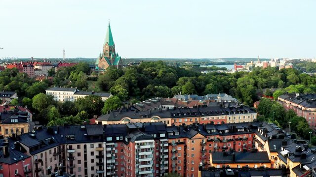 Sofia Church and Vitabergsparken, Stockholm aerial view