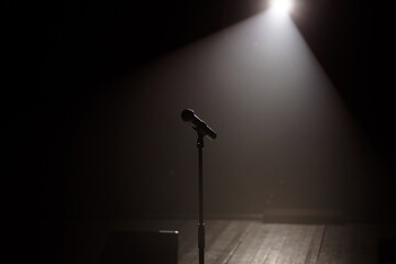 microphone on the stage with black background