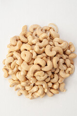 Cashew group. View from above. White background . Isolated.