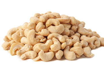 Cashew group. Close-up. White background . Isolated.