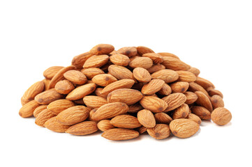 Peeled almonds group. Close-up. White background. Isolated.