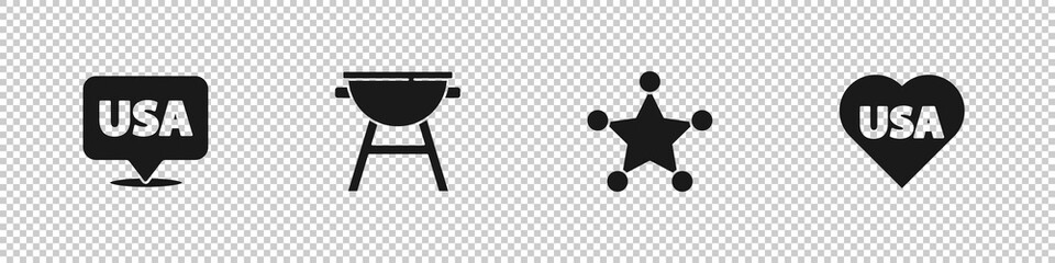 Set USA Independence day, Barbecue grill, Hexagram sheriff and icon. Vector