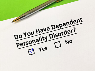 Obraz premium Questionnaire about personality disorder