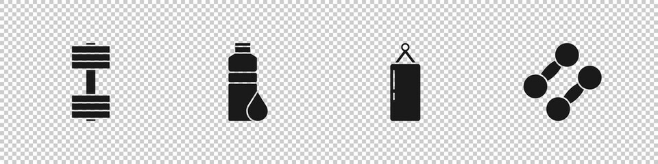 Set Dumbbell, Fitness shaker, Punching bag and icon. Vector