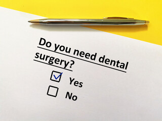 Questionnaire about dental procedure