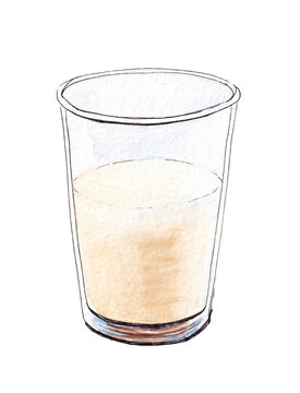 Hand Drawn Watercolor Glass Of Vegetable Milk