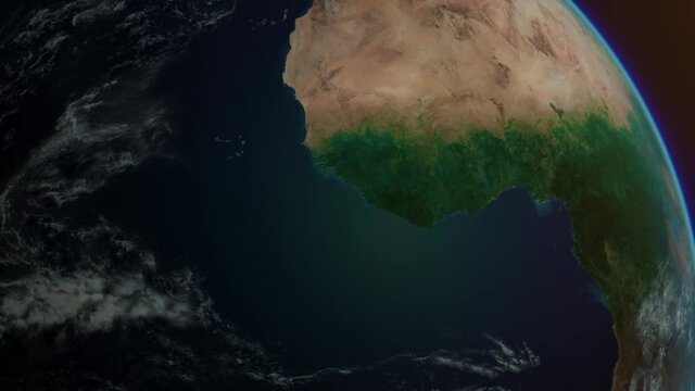 Africa continent of Planet Earth rotation a day from the space. Sunrise at Earth