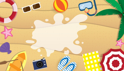 Top view beach background aerial view of summer.
 Vector illustration.