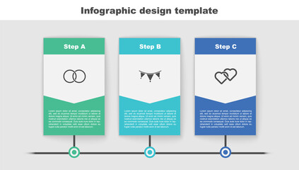 Set Wedding rings, Carnival garland with flags and Two Linked Hearts. Business infographic template. Vector